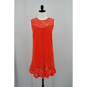 Gianni Bini Red Crochet Trim Midi Dress